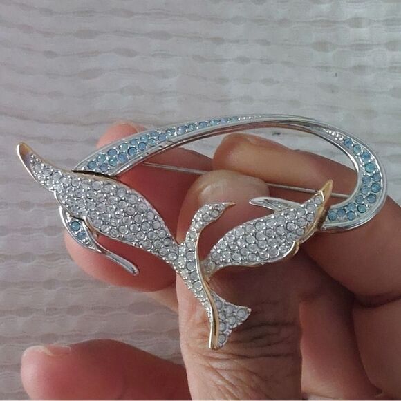Vintage 1999 Swarovski Flying Bird Freedom Brooch Pin Crystal Paved Two Tones - Picture 4 of 9
